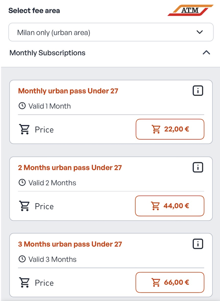 App 上的 Under 27 月票價格
